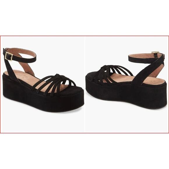 NEW Seychelles Touching Platform Wedge Sandals Women's 10 Strappy Black Suede - Picture 1 of 8